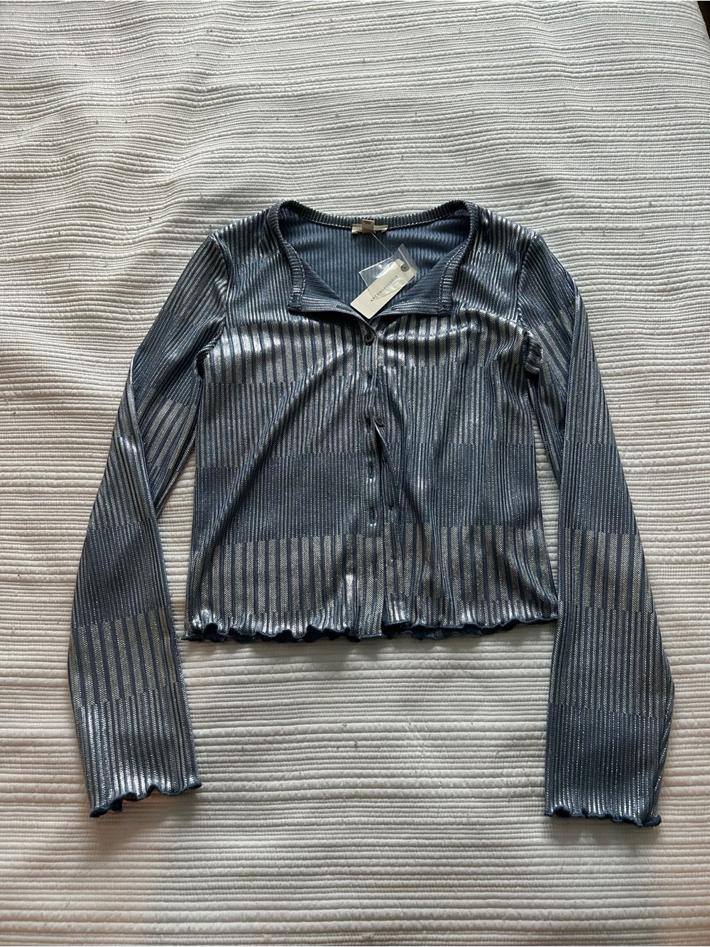 Angie Shimmer Ribbed Cardigan by Pilcro/Anthropologie